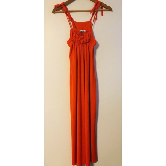 Zara Women's Orange Tie Strap Long Dress Size Small New - Picture 1 of 6